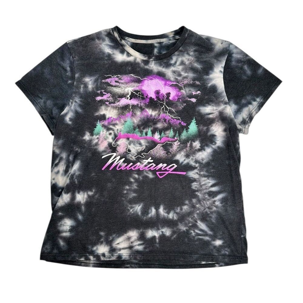 Ford Mustang Graphic T Shirt Tie Dye Black Pink Lightning Design Mens Size XXL